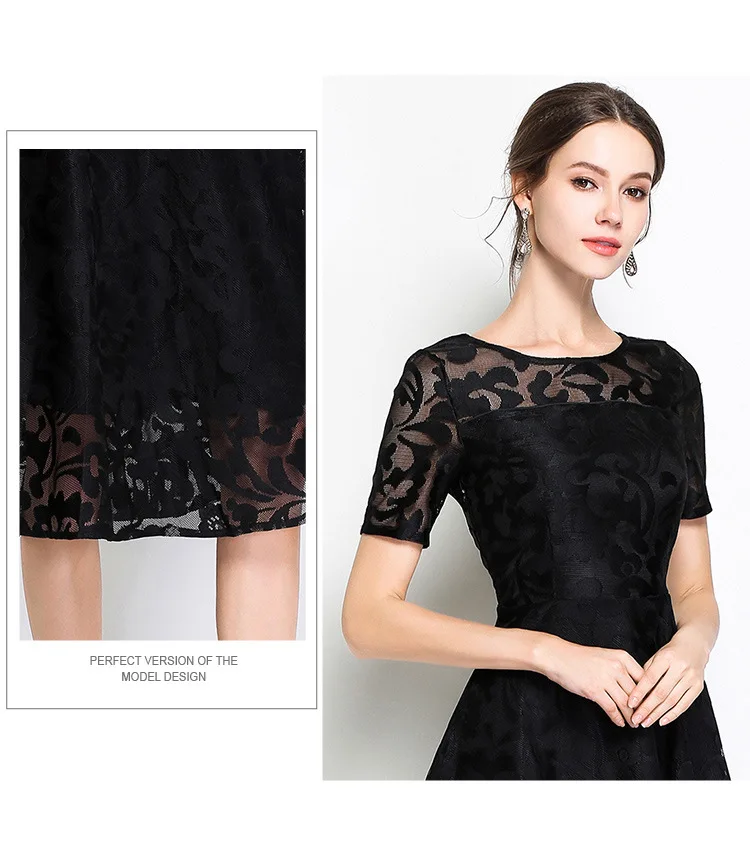 
summer high quality women navy blue lace dress 