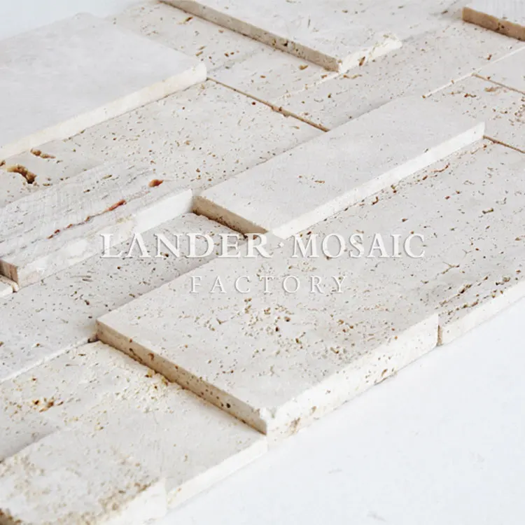 Travertine cube 3d matt finishing marble mosaic tile beige color for TV background