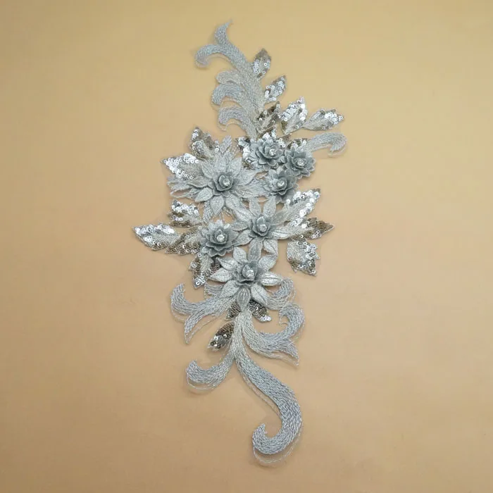 Sexy black rhinestone beaded lace applique for evening dress