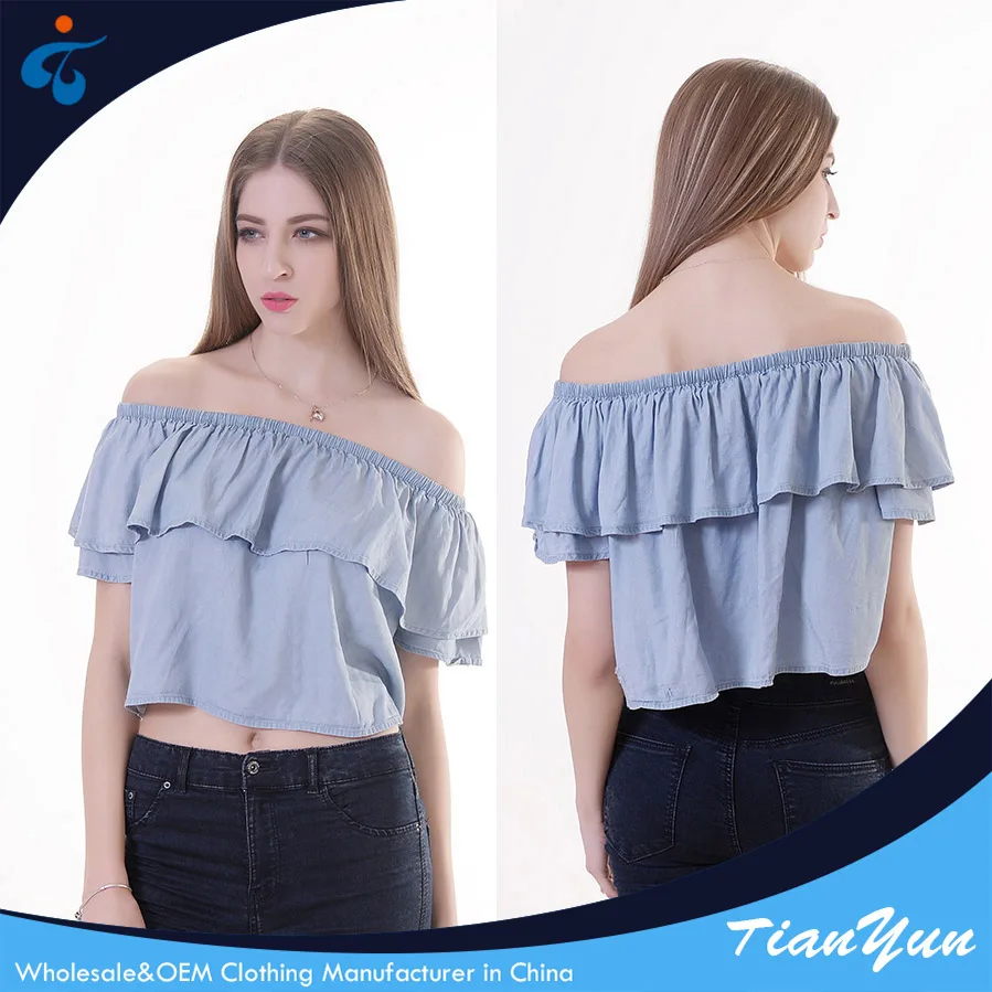 Ruffled neck custom trendy sexy short fashion european young women clothing