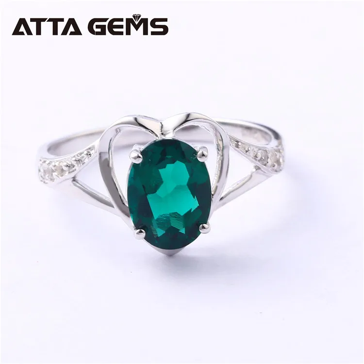 Synthetic Russian Heart Shape Oval Cut Emerald Nano 925 Silver Plated Platinum Ring for Valentines Gift