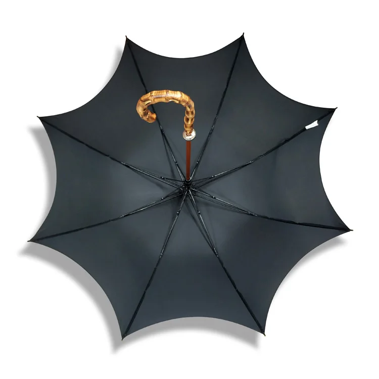 Prestige Walking Stick Umbrella Bamboo Handle Double Canopy (Jet Black)