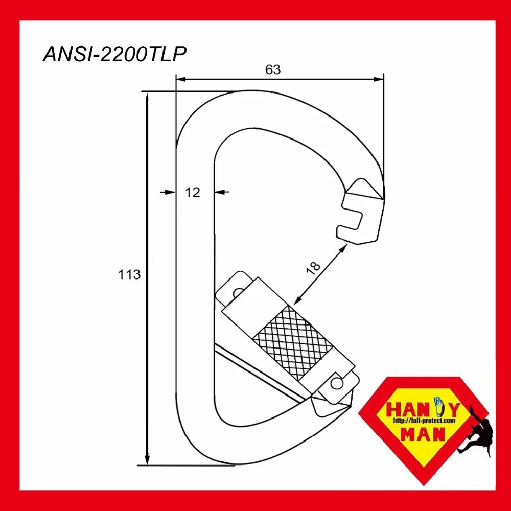 2200SG Square Steel D Screw Gate Opening Cheap Rescue Carabiner
