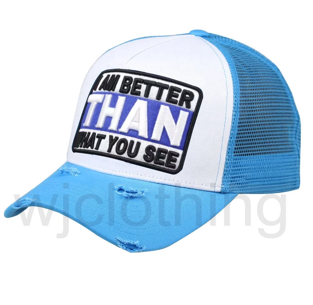 Plain distressed mesh trucker cap mesh curved bill trucker hat snapback cap