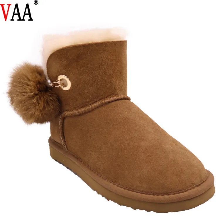 
CF-287 Slip On Short design Australian Sheepskin Lady Snow Boots Rabbit Fur 