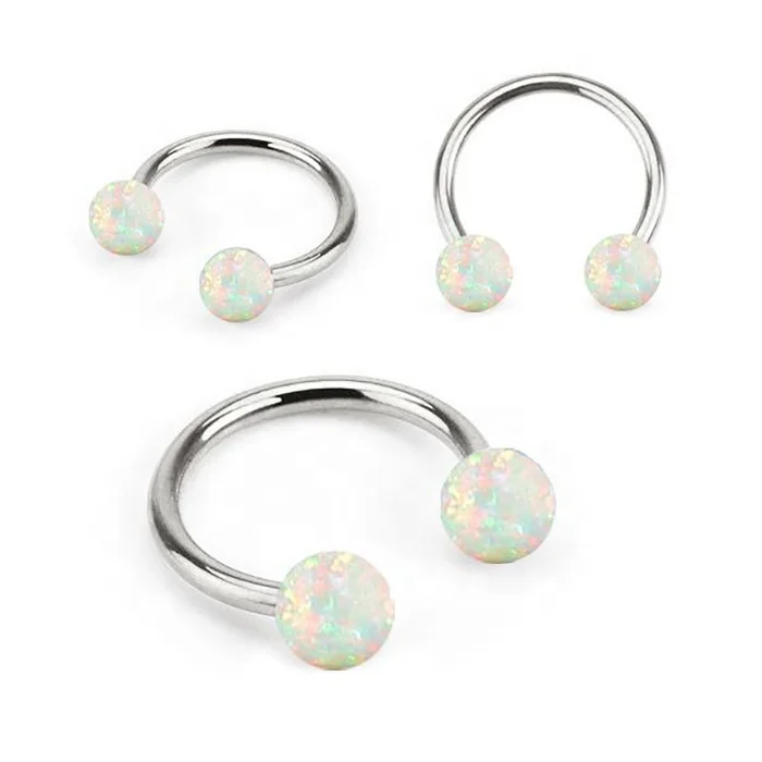 Surgical Steel Internally Threaded Opal Circular Barbell Penis Body Piercing Jewelry