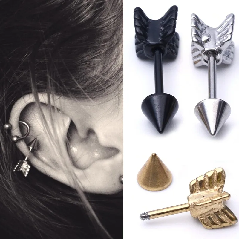 1pcs Gold Silver Surgical Stainless Steel Stud Earring Arrow Shape Ear