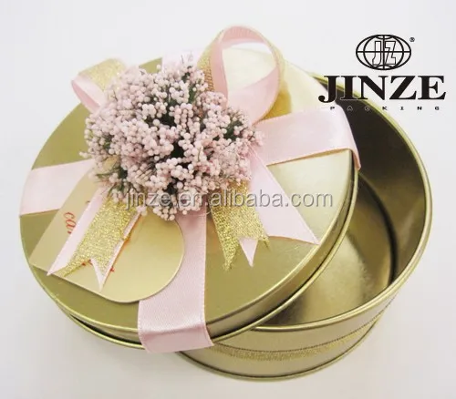 
 Оптовая продажа, изысканные свадебные праздничные Золотые круглые жестяные коробки для конфет  