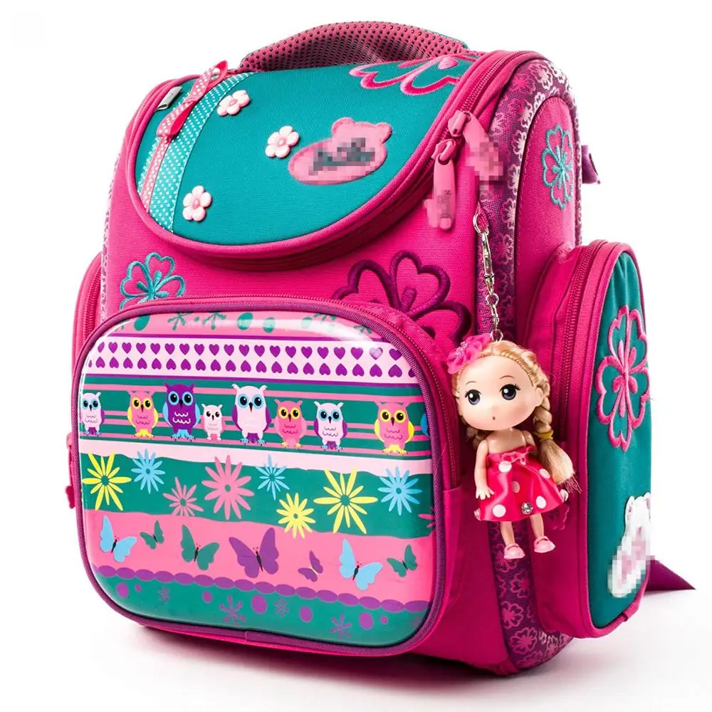 
1Cute flowers Lightweight Backpack with Doll Key Ring | Water Resistant School Bag for Girls (Pink) 