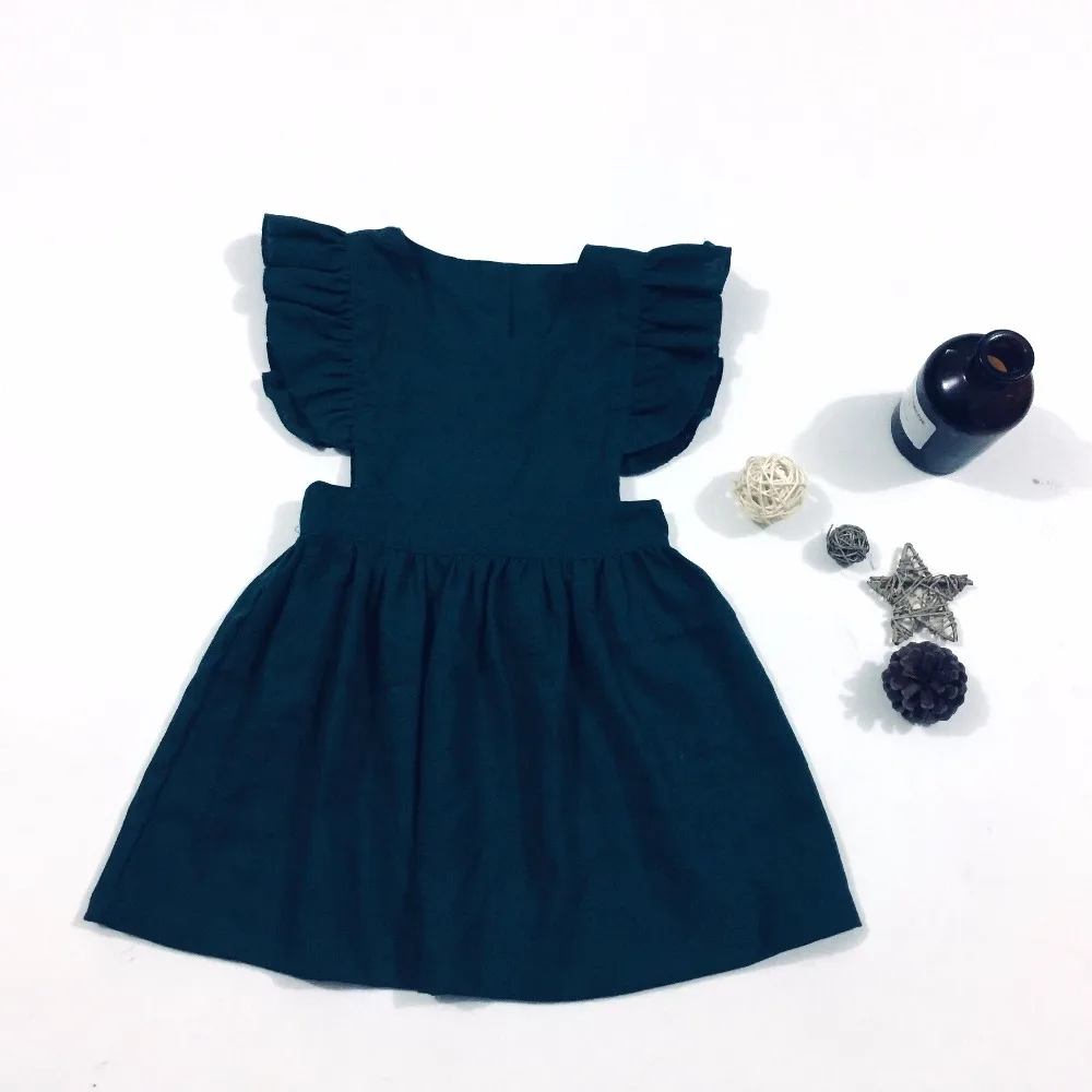 New Design Girl Smocked Dress Flutter Sleeve Cotton Fabric Handmade Girl Dress Wholesale