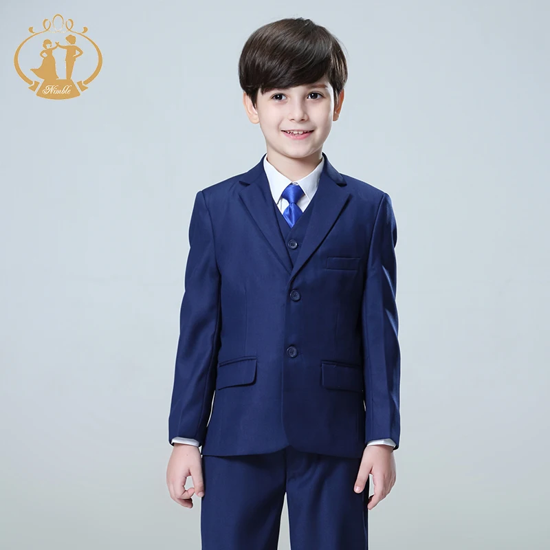 Nimble New Design High Quality Child Coat Boys Tuxedo Jacket Suit Dark Blue Little Boys Suit Sets