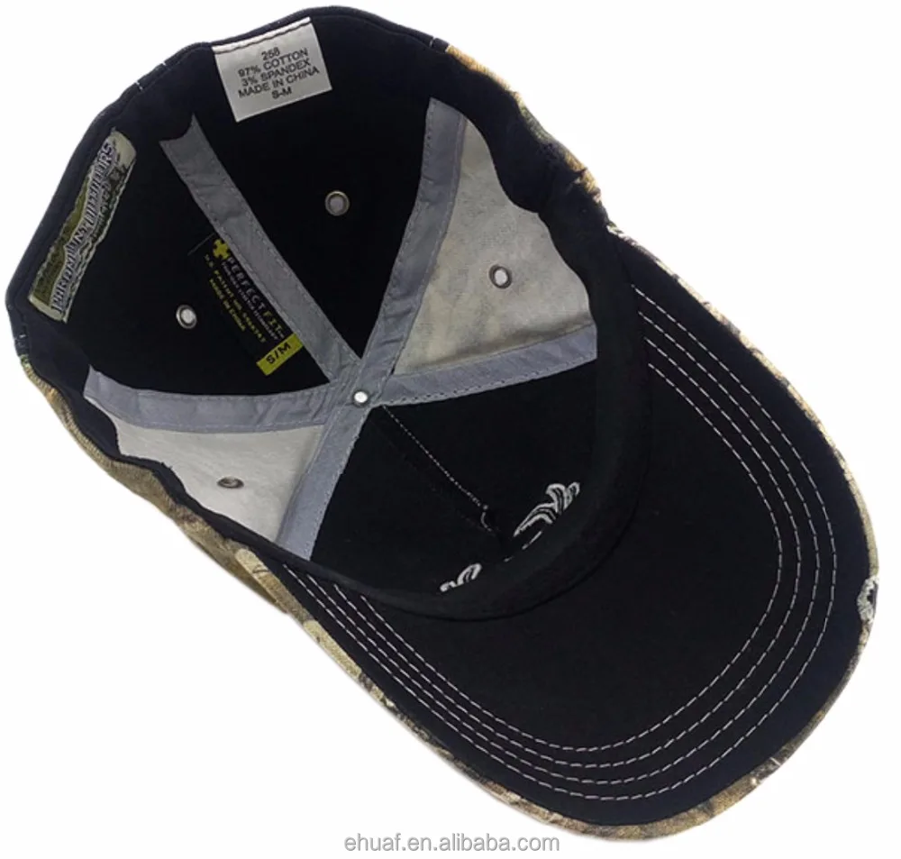 6 panel structured cotton and spandex forest real tree camo fitted custom baseball full cap flex hat