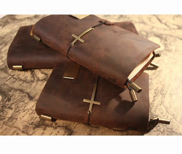 Fashion Gift Elastic Band Travel Vintage Real Leather Journal Diary Notebook