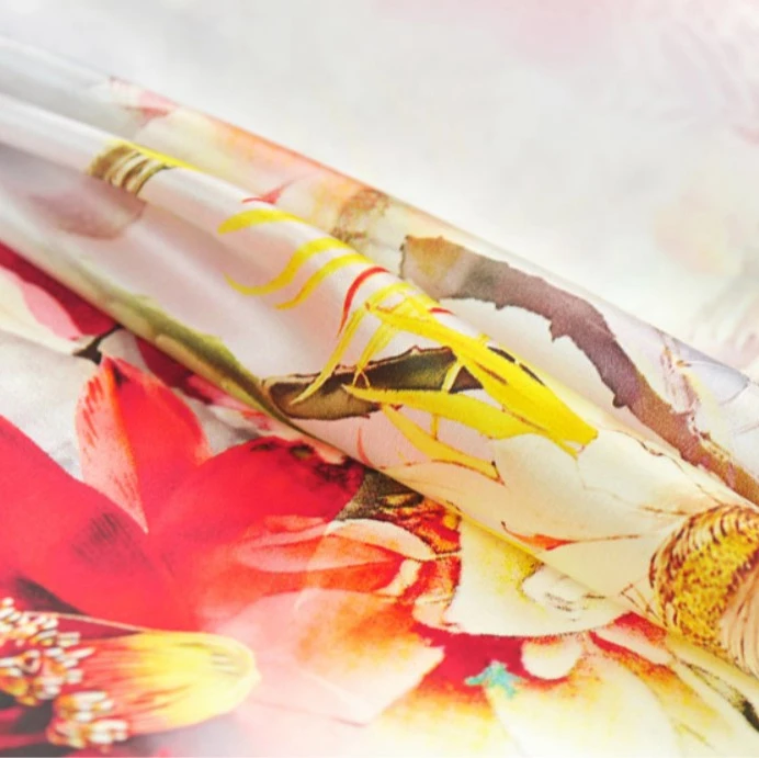 
silk digital print fabric 12mm silk organza satin fabric 