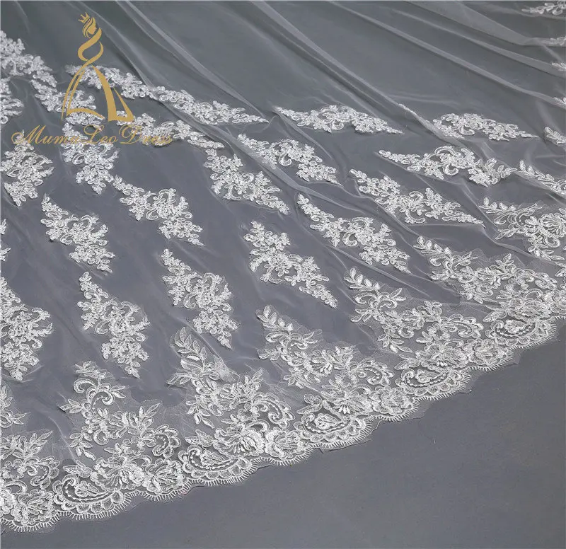 
Tulle Applique Hemmed Long Lace Wedding Veil 2019 3M 4M 5M 