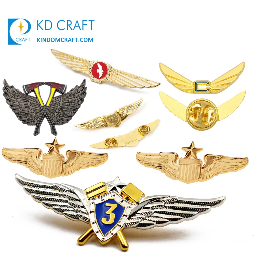 High quality design your own logo aviation airline eagle insignia pin custom metal pilot wings badge for sale
