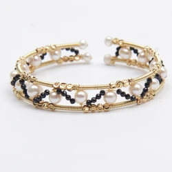Handmade spinel freshwater pearl gold filled wire wrap pearl bracelet