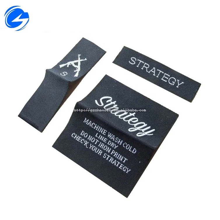 High quality density fashion design custom logo size standard centerfold damask clothing tags clothing label woven label