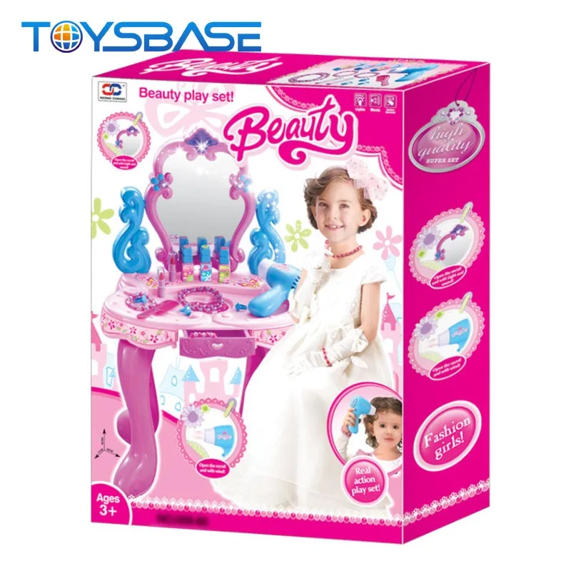 Toys Girl Dresser Mirror-Pink Dressing Table Music Dresser With Mirror And Lights