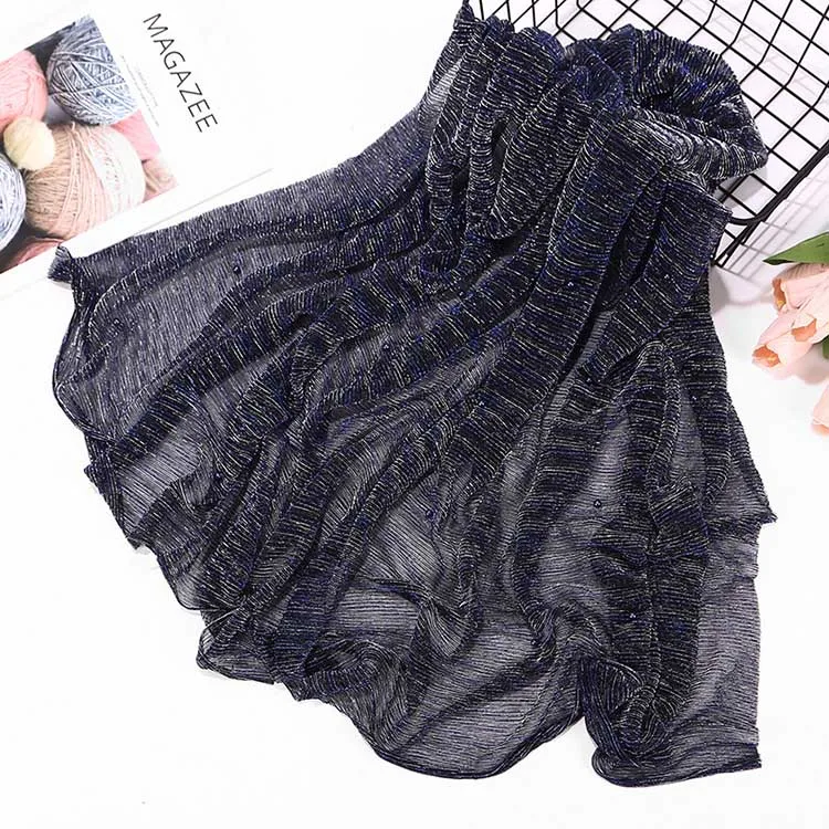 Latest Design High Quality Women Solid Scarf Fashion Glitter Shimmer Shawl with Pearls