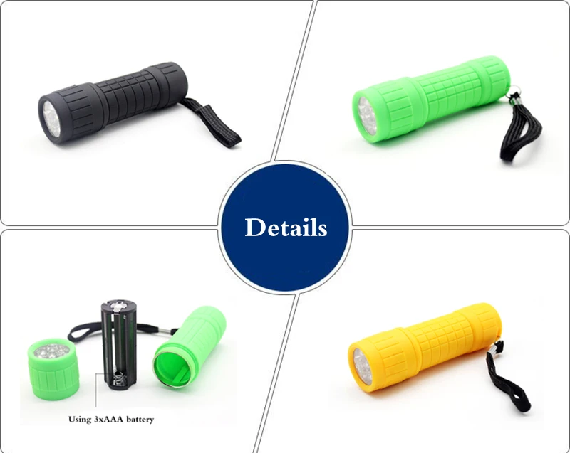 YAOMING cheap rubber 9led torch light mini flashlight promotional/led projector torch