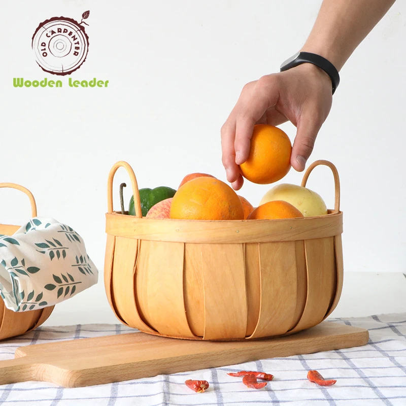 Handmade Woven Baskets Natural Wood Vegetable Fruit Bread Egg Food Storage Camping Picnic Snacks Container Kitchen Storage