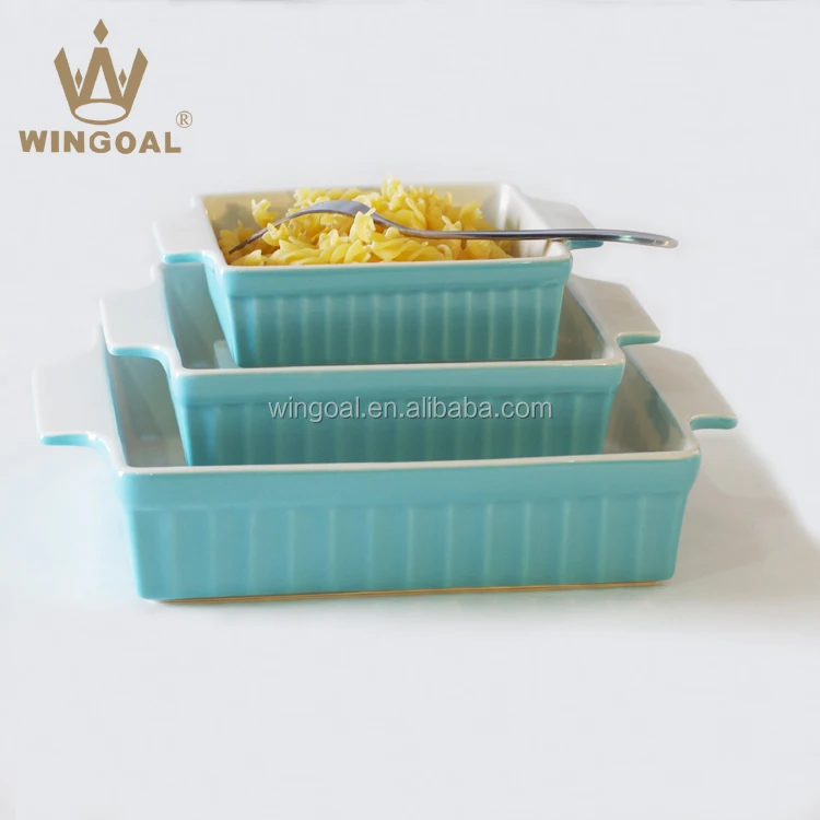 Ceramic square baking dish set with handle