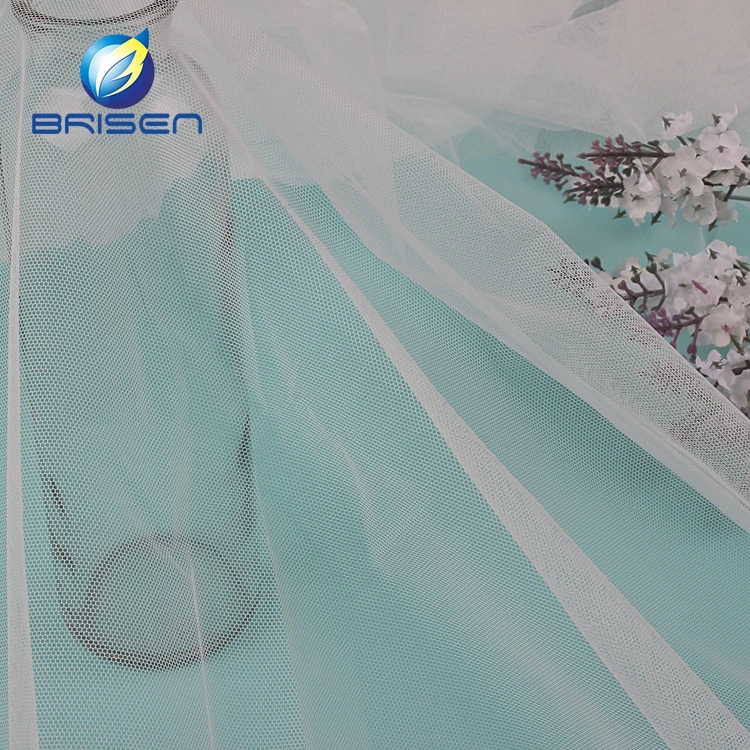 Bridal White Satin 100% Polyester Tulle Mesh Wedding Fabrics For Wedding Dress