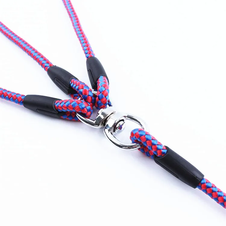 Wholesale Nylon Braided Three Way Hooks No Tangle Couplers Walking Lead Rope Dog Leash for 3 Dogs