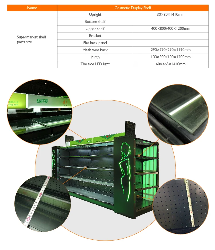 Popular Design Supermarket mesh back panel shelf gondola metal display rack supermarket shelf equipment with shop design