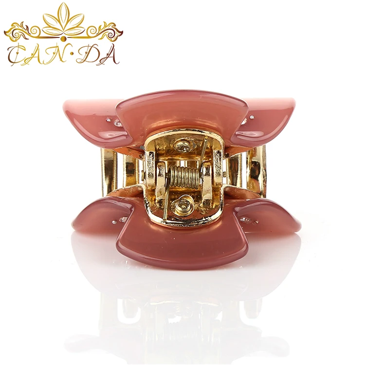 Attractive style pink acetate high quality Korean hair claw clip with golden claws hair claws with little diamond