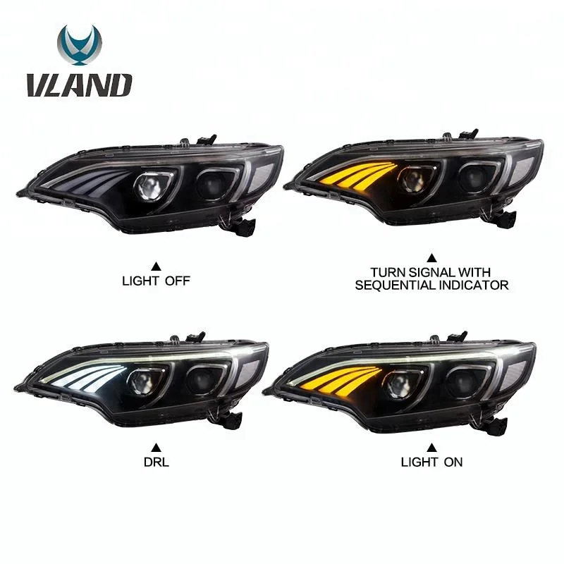 Vland factory manufacture Black Housing LED Headlights For 2014-UP Fit/Jazz GK5 Head Lamp Assembly