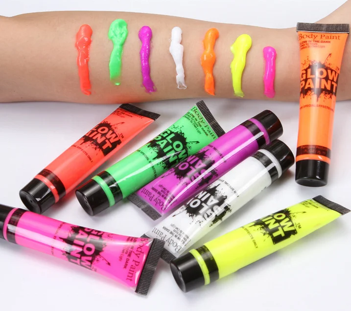 Non-toxic safe soft tube neon fluo face body paint in UV light blacklight for costume party makeup paint