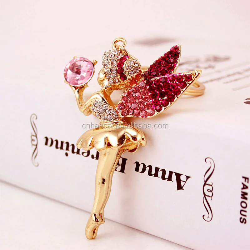 Chaveiro!Fashion Rhinestone Fairy Pendant Key Chain Ring Holder Crystal Angel Car KeyChain llaveros Charm Bag Keyring Gift