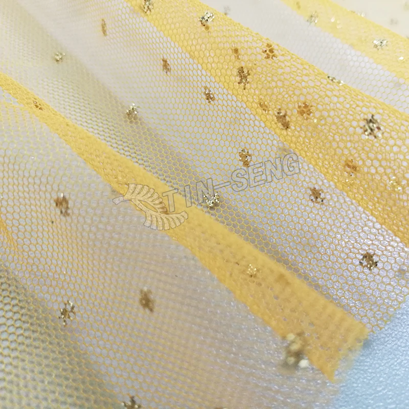 Yellow Glitter Tulle Fabric , Metallic Mesh Fabric for Evening Dresses