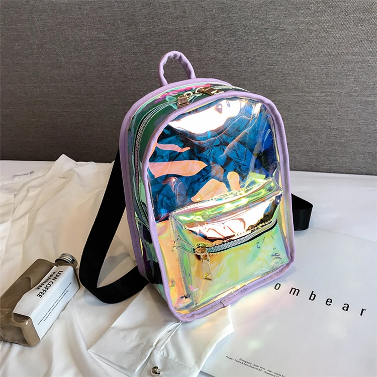 
kids jelly holographic backpack girl fashion new clear pvc laser college backpack 