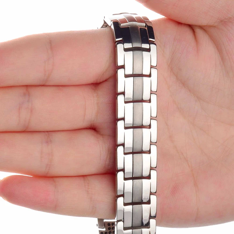 Double Line 4 in 1 Health Energy Stainless Steel Bio Magnetic Bangle Bracelet for Man
