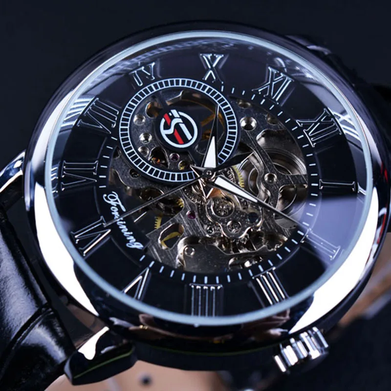 Forsining Brand Fashion Wrist Watches Skeleton Dial Precise Hand Mechanical Movement Men Luxury Leather Strap Watch Cheap Price