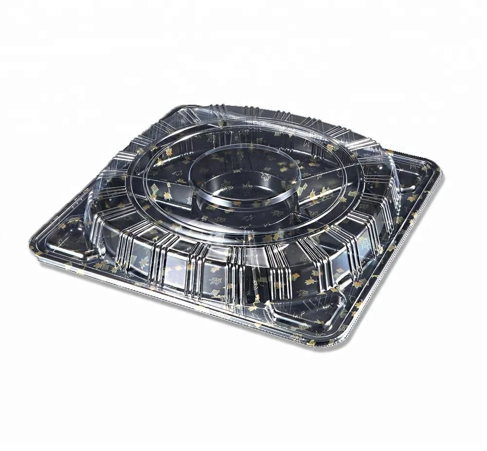 Black Compartments Food Packaging Container Party  Plastic Tray Large