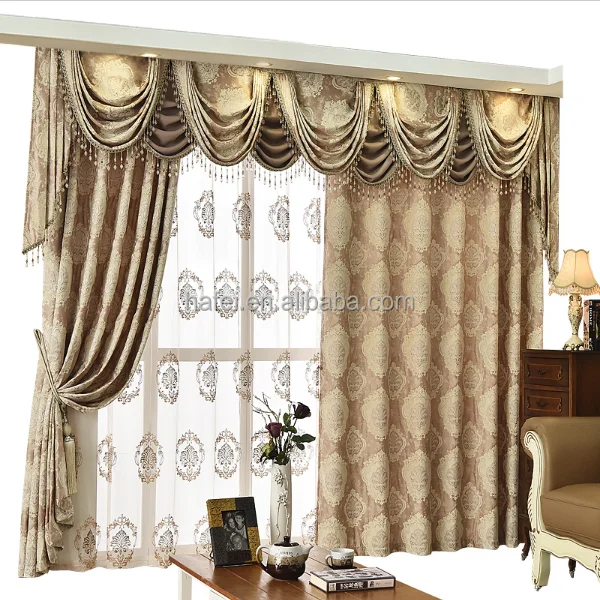 European Golden Royal Luxury Bedroom Window Valance Curtains