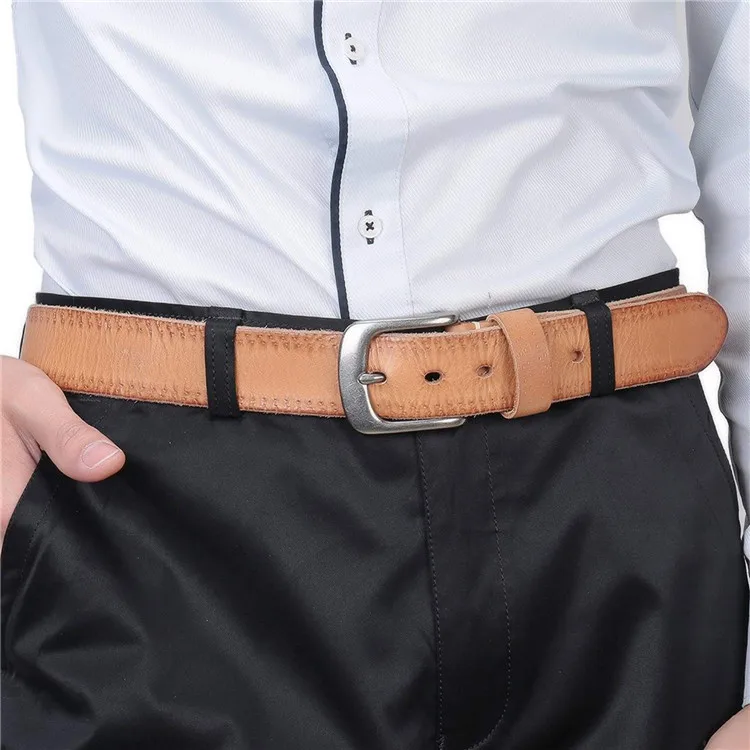 Custom 38MM Wide Light Brown Mens Italian Full Grain Genuine Leather Belts For Jeans
