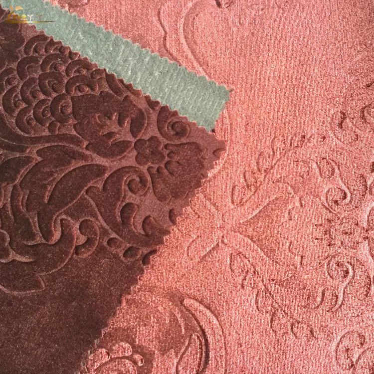 
China knitting shiny 100% polyester customized design emboss Velvet fabric for upholstery 