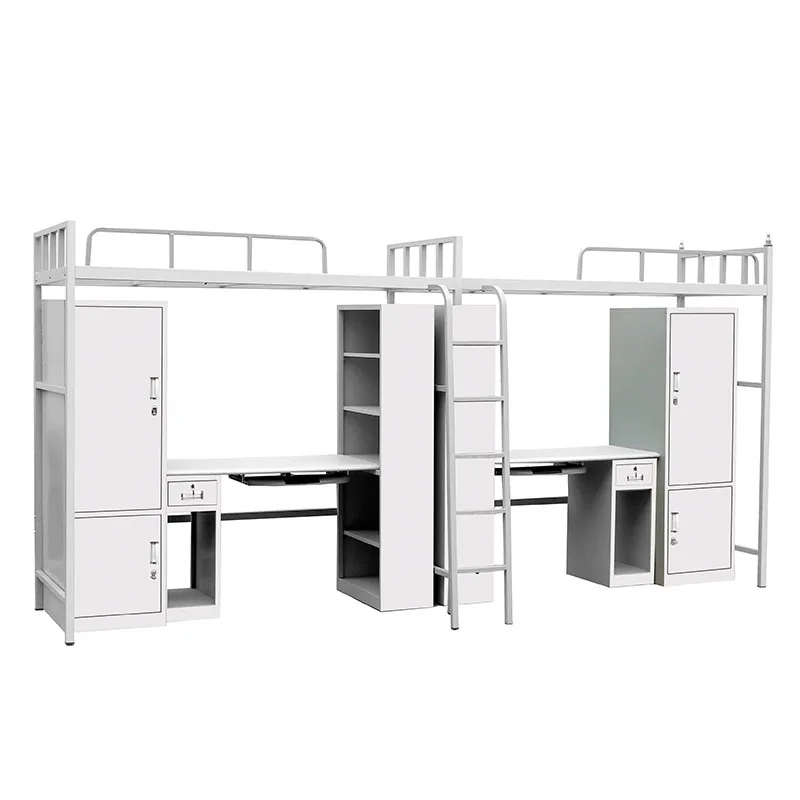
School Knock down folding luxury modern metal steel loft bed with desk and steel locker 