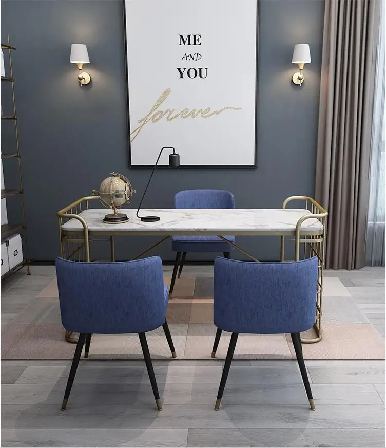 Style concise easy clean  metal legs side table  luxury marble computer table