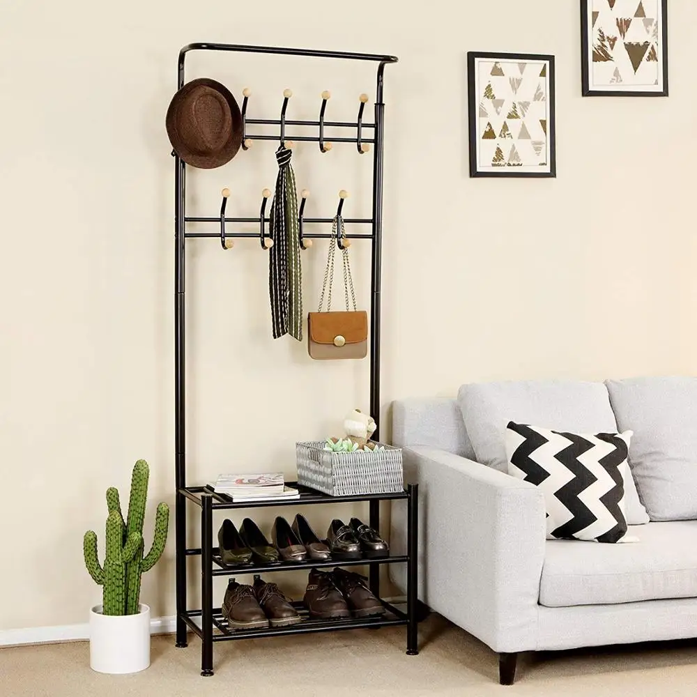 entrance vintage hallway furniture organizer metal entryway coat and shoe rack stand with storage hooks