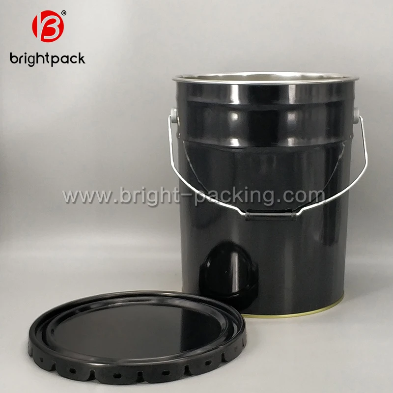 
20kg black tin pail with lug lid and metal handle,PAINT TIN CAN 