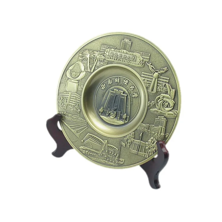 
souvenir custom antique pewter old color metal 3D award commemorative plate 