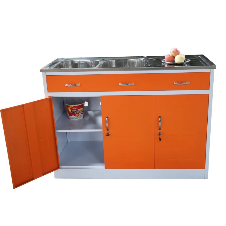 
New design metal pantry cupboard zambia kitchen cabinet with sink 