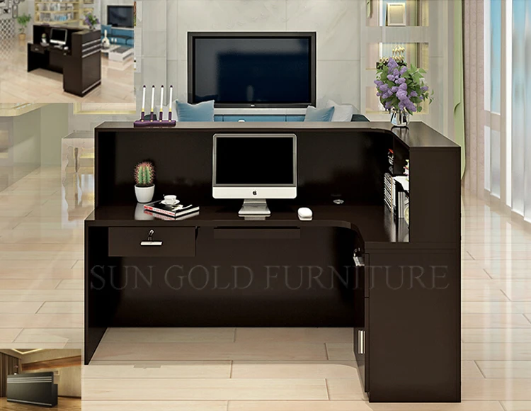 Black wooden used reception counters modern front desk design (SZ-RTB006-2)