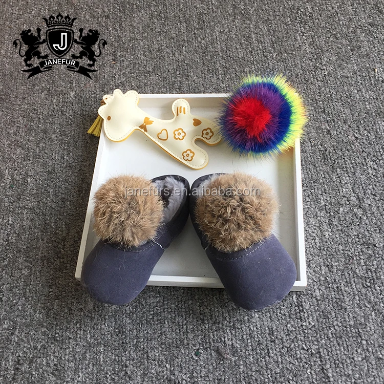 
Hotsale baby rabbit fur ball suede fabric keep warm baby shoes 2017 
